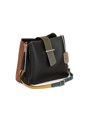 Anna Morellini Leder-Umhängetasche "Ciosa" in Hellbraun/ Schwarz - (B)22 x (H)17 x (T)10 cm