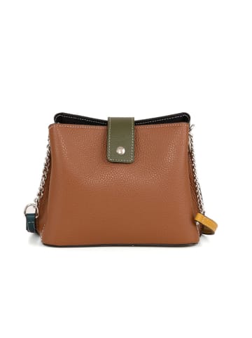 Anna Morellini Leder-Umhängetasche "Ciosa" in Hellbraun/ Schwarz - (B)22 x (H)17 x (T)10 cm