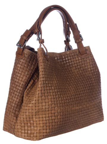 Lucca Baldi Leder-Henkeltasche "Fosdinovo" in Cognac - (B)37 x (H)45 x (T)15 cm