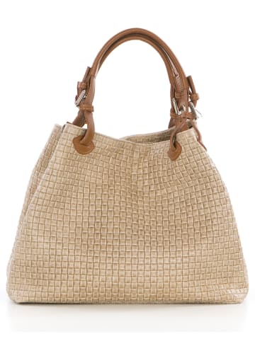 Lucca Baldi Leder-Henkeltasche "Fosdinovo" in Beige - (B)37 x (H)45 x (T)15 cm