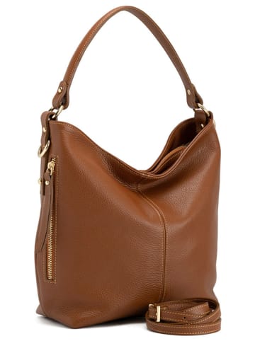 Lucca Baldi Leder-Schultertasche "Carrara" in Cognac - (B)36 x (H)28 x (T)12 cm