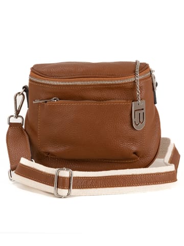 Lucca Baldi Leder-Umhängetasche "Favara" in Cognac - (B)24 x (H)19 x (T)7 cm