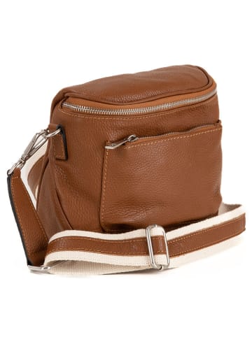 Lucca Baldi Leder-Umhängetasche "Favara" in Cognac - (B)24 x (H)19 x (T)7 cm