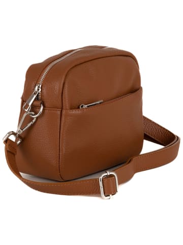 Lucca Baldi Leren schoudertas "Cascina" bruin - (B)22 x (H)18 x (D)9 cm