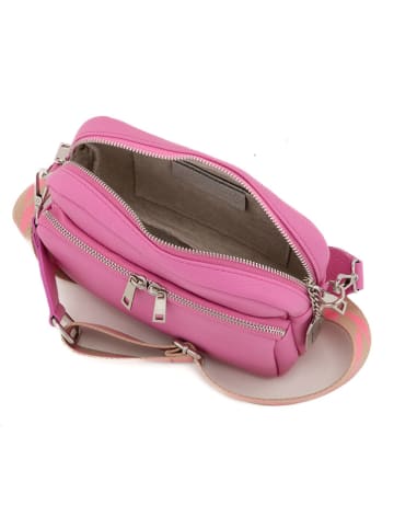 Anna Morellini Leder-Umhängetasche "Erminia" in Pink - (B)22 x (H)17 x (T)9 cm