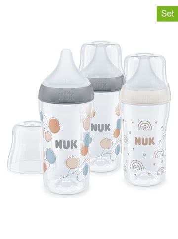 NUK 3-delige babyflessenset "Perfect Match - Regenboog + Takken" grijs
