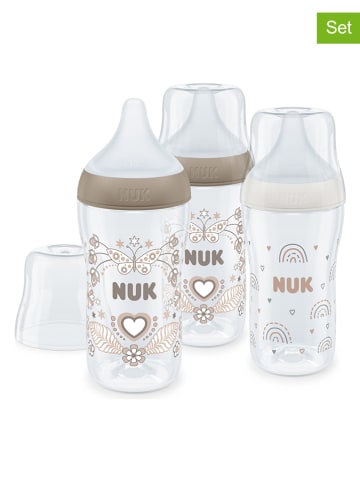 NUK 3-delige babyflessenset "Perfect Match - Regenboog + Hart" beige
