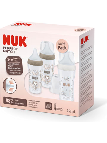 NUK 3-delige babyflessenset "Perfect Match - Regenboog + Hart" beige