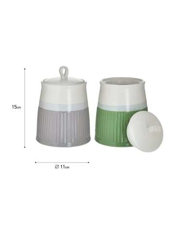 InArt 2-delige set: voorraadpotten grijs/groen - (H)15 x Ø 11 cm