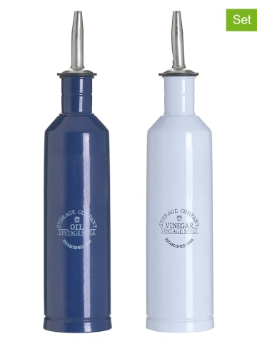 InArt 2-delige set: azijn- en oliedispenser blauw/wit - (H)26 x Ø 5 cm