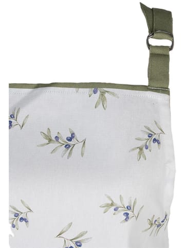 Clayre & Eef Kookschort wit/olijfgroen - (L)70 x (B)85 cm