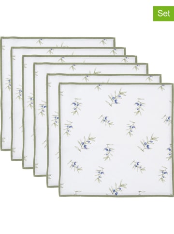 Clayre & Eef 6-delige set: servetten wit/olijfgroen - (L)40 x (B)40 cm