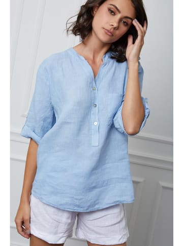 La Compagnie Du Lin Linnen blouse "Helya" lichtblauw