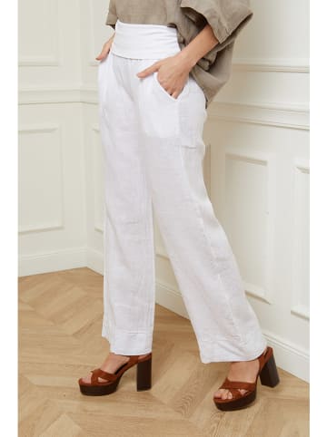 La Compagnie Du Lin Spodnie lniane "Holla" w kolorze białym