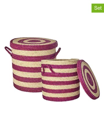 Rice 2er-Set: Körbe in Beige/ Lila - (H)40 x Ø 42 cm