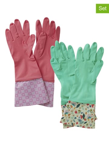 Rice 2-delige set: reinigingshandschoenen roze/groen - (L)36 cm