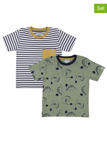 Lilly and Sid 2-delige set: shirts olijfgroen/donkerblauw/wit