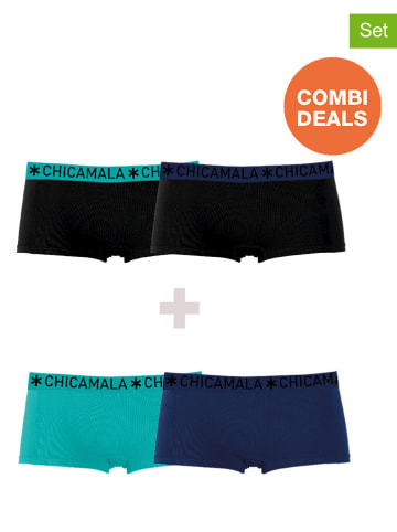 Muchachomalo 4-delige set: boxershorts zwart/turquoise/donkerblauw