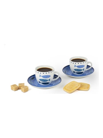 Trendy Kitchen by EXCÉLSA 6-delige set: koffiekoppen "Ocean" blauw/wit - 70 ml
