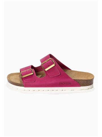 BACKSUN Leder-Pantoletten "Bali" in Fuchsia
