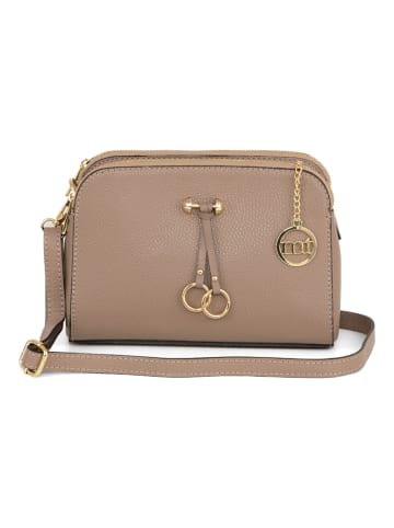 Mia Tomazzi Leren schoudertas taupe - (B)24 x (H)16 x (D)8 cm