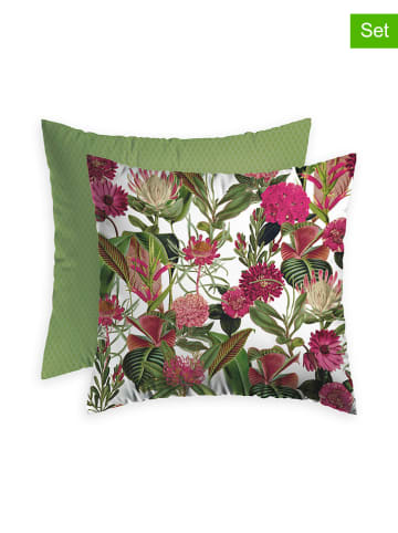 CXL by Christian Lacroix 2er-Set: Satin-Kissenbezüge in Grün/ Pink