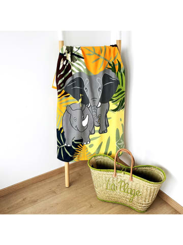 Le Comptoir de la Plage Mikrofaser-Strandtuch "Elephant" in Gelb/ Grau/ Schwarz - (L)140 x (B)70 cm