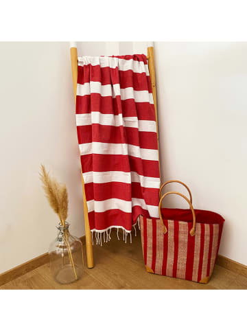 Le Comptoir de la Plage Fouta "Transat" in Rot/ Weiß - (L)200 x (B)100 cm