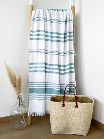 Le Comptoir de la Plage Fouta "Karabuk" in Weiß/ Grün - (L)160 x (B)90 cm