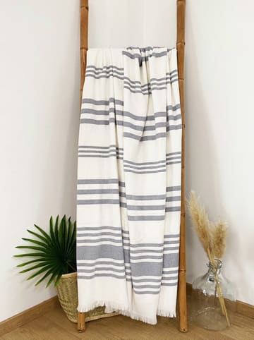 Le Comptoir de la Plage Fouta "Karabuk" in Weiß/ Dunkelblau - (L)180 x (B)140 cm