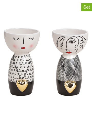 G. Wurm 2-delige set: vazen "Vrouw met Hart" zwart/wit - (H)16 x Ø 9 cm