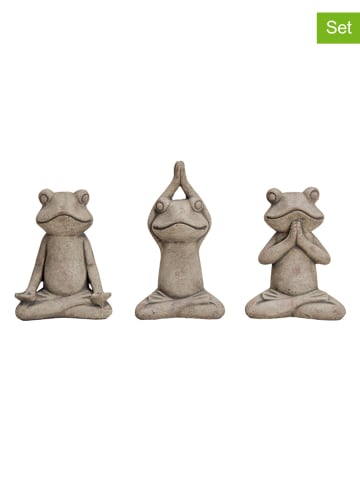 G. Wurm 3-delige set: decoratieve figuren "Yoga Kikker" grijs - (B)14 x (H)23 x (D)9 cm