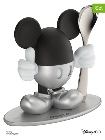 WMF 2tlg. Set: Eierbecher mit Löffel "Disney Mickey" in Silber/ Schwarz