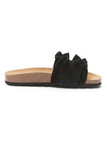 Mandel Leren slippers zwart