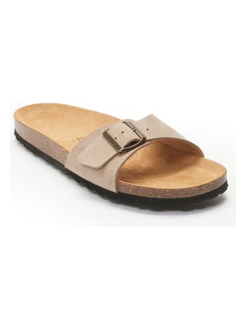 Mandel Leder-Pantoletten in Taupe