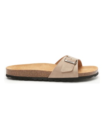 Mandel Leren slippers taupe