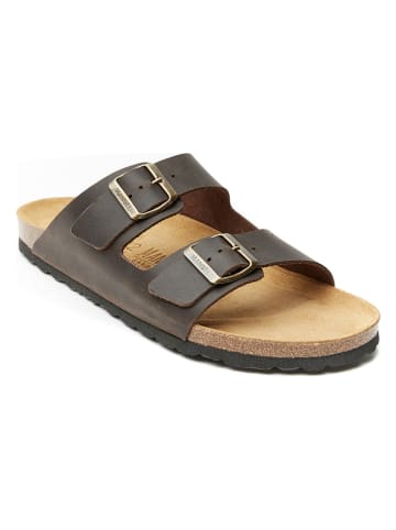 Mandel Leren slippers bruin