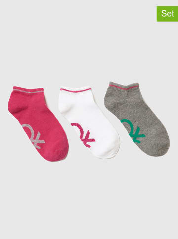 Benetton 3er-Set: Socken in Grau/ Pink/ Weiß
