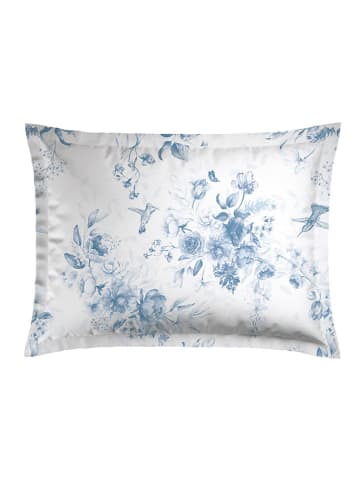 maison héritage PARIS 2er-Set: Satin-Kissenbezüge "Floral" in Weiß/ Hellblau