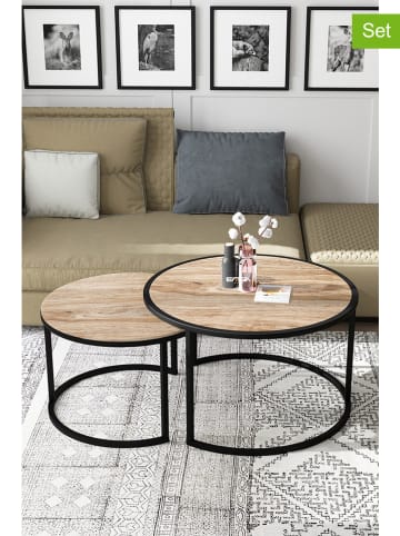 Evila 2er-Set: Couchtische "Bora" in Pinie/ Schwarz