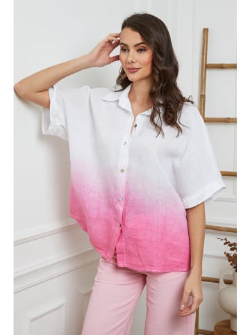 Fleur de Lin Leinen-Hemd in Weiß/ Pink