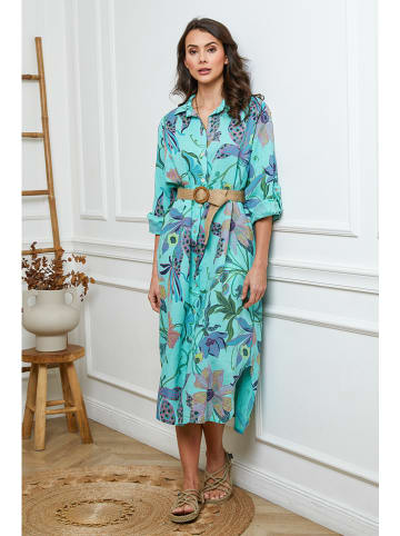 Fleur de Lin Leinen-Kleid "Batifola" in Türkis