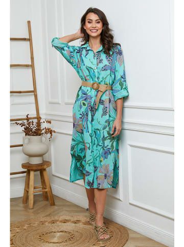Fleur de Lin Leinen-Kleid "Batifola" in Türkis