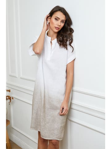 Joséfine Leinen-Kleid in Weiß/ Beige