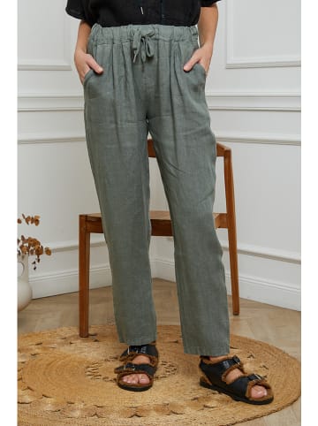 La Compagnie Du Lin Lniane spodnie w kolorze khaki