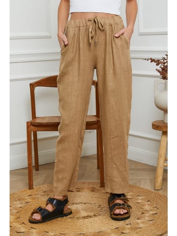 La Compagnie Du Lin Lniane spodnie w kolorze jasnobrązowym