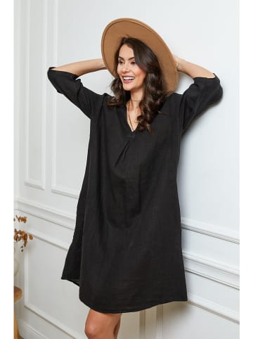 Joséfine Leinen-Kleid in Schwarz
