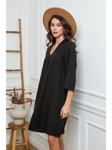 Joséfine Leinen-Kleid in Schwarz
