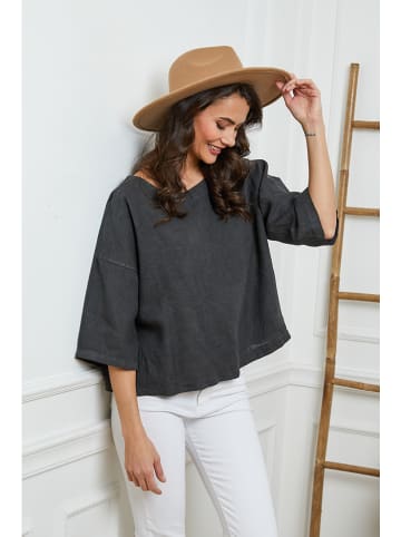 Fleur de Lin Leinen-Bluse  in Anthrazit