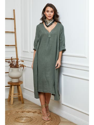 Fleur de Lin Leinen-Kleid in Khaki